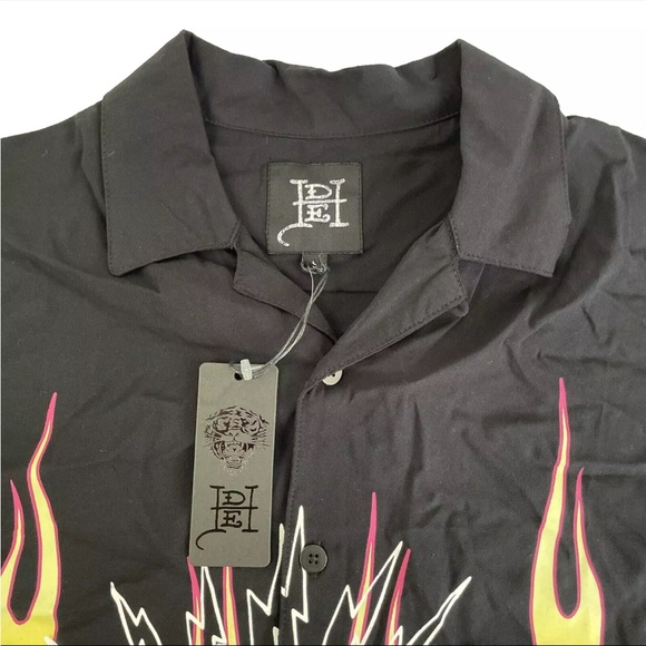 New Mens Ed Hardy Tattoo Flames Short Sleeve Button Up Shirt Sz S 100% Viscose - Picture 5 of 8